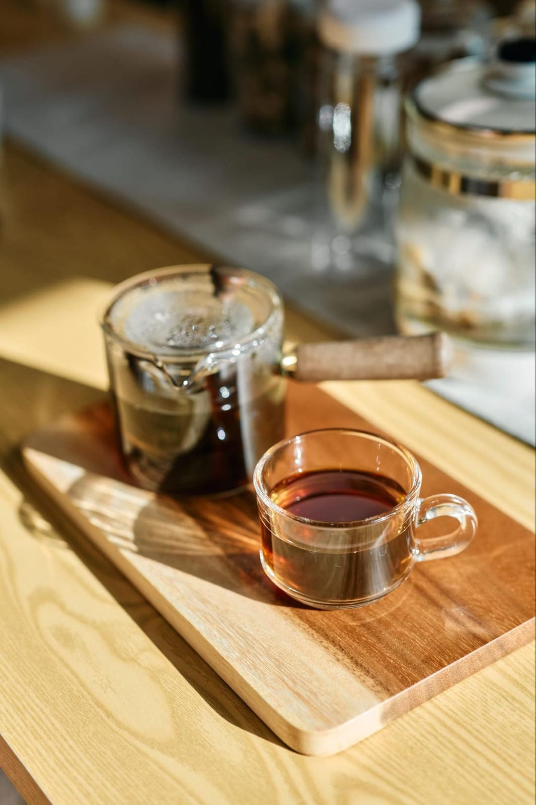Herbal tea on a wooden tray